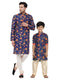 Vastramay Multicolor-Base-Blue And Cream Baap Beta Kurta Pyjama Set